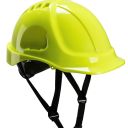 casque industrie abs, non-ventile, dielectrique, cremailliere, coiffe textile et jugulaire 4 points - jaune