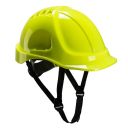 casque btp / industrie abs, ventile, cremailliere, coiffe textile et jugulaire 4 points - jaune