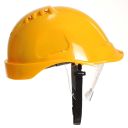 casque industrie abs, ventile, lunette, cremailliere, coiffe textile et jugulaire 2 points - jaune