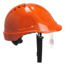 casque industrie abs, ventile, lunette, cremailliere, coiffe textile et jugulaire 2 points - orange