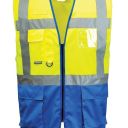 gilet haute visibilite bicolore multipoches. 100% polyester, 125 g/m². en 13688, en iso 20471 cl1. ts a 3xl - jaune/bleu royal