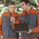 gilet unisexe matelasse multipoches image. polyester/coton, 420 g/m². ts a 3xl - gris/orange