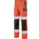 pantalon de travail haute visibilite poche genoux bio eco responsable. polyester recycle / coton bio. en iso 13688, en iso 20471 cl2, en 14404. t36 À 60 - rouge/gris