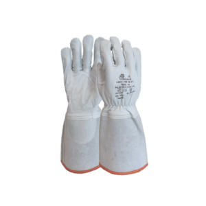 GANT 5 DOIGTS CUIR DE CAPRIN NATUREL. MANCHETTE CUIR CROUTE NATUREL DE 150 MM. PROTECTION DE L’ARTERE.COUTURES EN FILS ARAMIDE.TANNAGE CHROME, LONGUEUR DE 35 A 39 CM SELON TAILLE. TAILLE DE 6 A 12.-