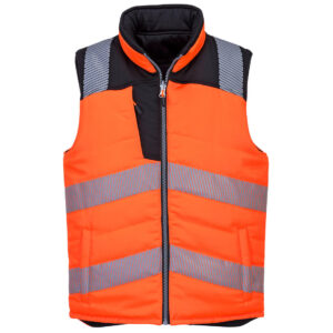 GILET DOUDOUNE REVERSIBLE 2 EN 1 HAUTE VISIBILITE FLEXIVISION BICOLORE. POLYESTER / COTON / INSULATEX 545 G/M². EN ISO 20471 CL2. TS À 3XL - ORANGE/NOIR