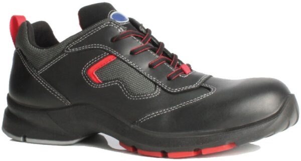 CHAUSSURE DE SECURITE MIXTE, TREKKING HAUT NOIR ET ROUGE AERE, METAL FREE, ESD - CE EN ISO 20345 S3 SRC ESD