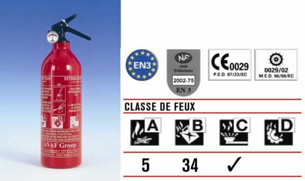 EXTINCTEUR VOITURE PRESSURISE A POUDRE « ABC » DE 1 KG AVEC MANOMETRE