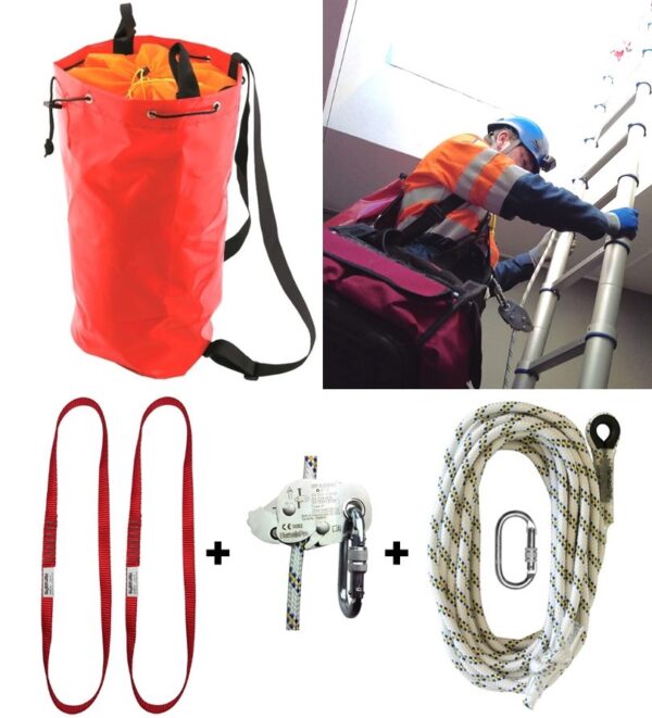 KIT DE SECURITE PRET A L'EMPLOI, STRUCTUREL ANTICHUTE EVOLUTION SUR ECHELLE MOBILE AVEC CORDAGE DE 10M - TOITURE ECHL1