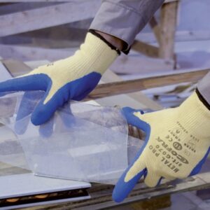 GANT MULTIRISQUES, ANTI-COUPURE, ANTI-PIQURE, ANTI-CHALEUR 250°C, KEVLAR FIL METAL JAUGE 10, ENDUCTION LATEX BLEU GRANITE, T 7 A 11