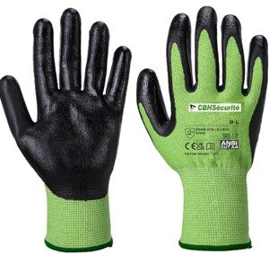 GANT ANTI-COUPURE ISO (cut) D, MOUSSE NITRILE, Revêtement de la pauGANT ANTI-COUPURE ISO (cut) D, MOUSSE NITRILE, Revêtement de la paume et doigts, HPPE, Fibre d'acier, Polyester, Elasthanne, Jauge 13, ANSI cut level A5. Taille XS à XXLme et doigts,