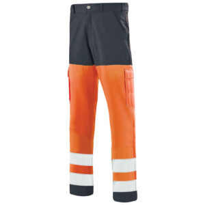 PANTALON DE TRAVAIL HAUTE VISIBILITE M-LINE. POLYESTER / COTON. EN ISO 13688, EN ISO 20471 CL2. T36/38 A 60/62 - ORANGE/MARINE