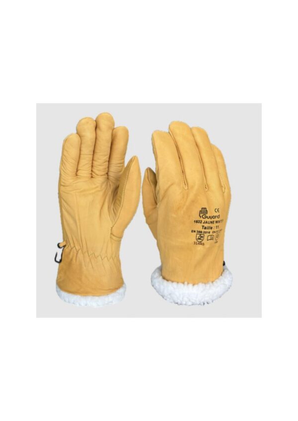 GANT FROID CUIR JAUNE FLEUR DE BOVIN HYDROFUGE - TAILLE 6 A 12