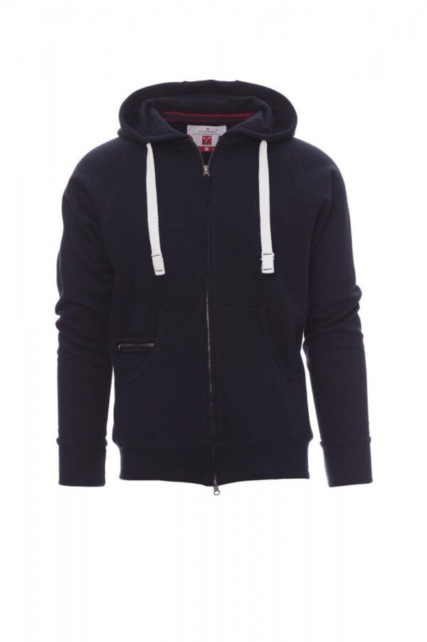 SWEAT HOMME 300 CAPUCHE ET ZIP INTEGRAL DALLAS. 70% COTON / 30% POLYESTER, 300 G/M². TS À 5XL - MARINE