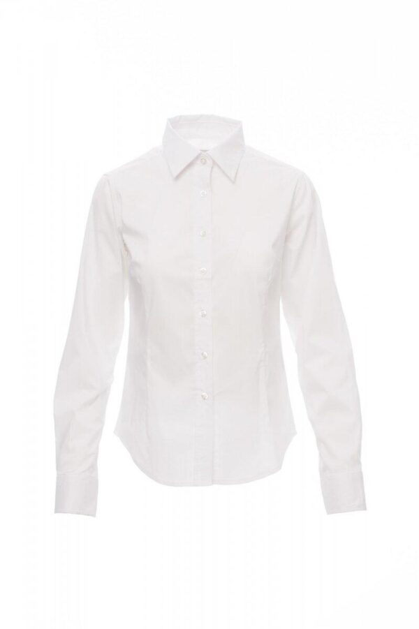 CHEMISE FEMME 65% POLYESTER 32% COTON 3% ÉLASTHANNE - COUPE CINTREE - TAILLE XS A XXL - BLANC -