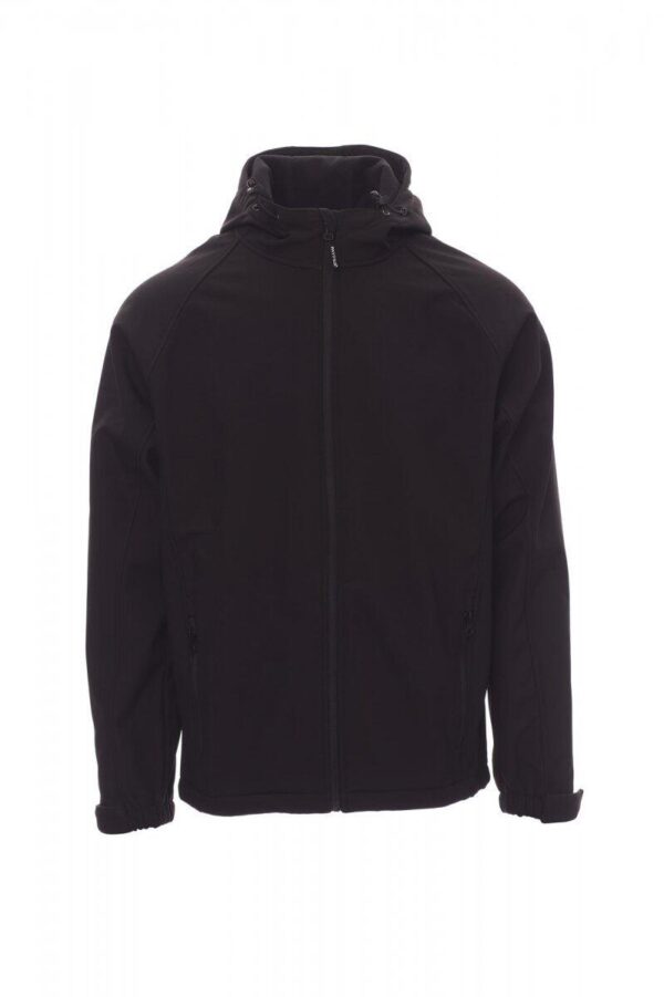 BLOUSON TECH-LINE HOMME EXTREME CONFORT SOFTSHELL A CAPUCHE. NYLON / ELASTHANNE / POLAIRE / MEMBRANE TPU, 320 G/M² - TXS A 5XL - NOIR