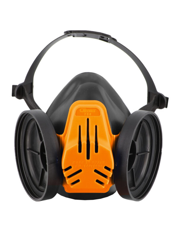 DEMI-MASQUE RESPIRATOIRE A GALETTES AVEC VALVE D'EXHALATION ET HARNAIS DE MAINTIEN DOUBLE FIXATION TETE/NUQUE. CONFORME EN140. (GALETTES FOURNIS A PART).