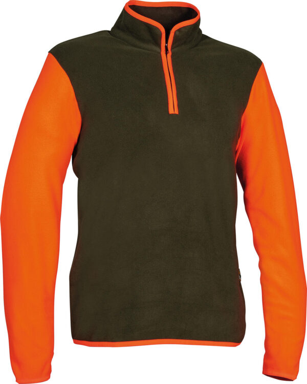 SWEAT-SHIRT EN TISSU MICROPOLAIRE 100% POLYESTER AVEC ZIP AU SOL, POIGNETS ET BAS ÉLASTIQUES - 170 G/M² - VERT TAUPE / ORANGE - TS A 4XL