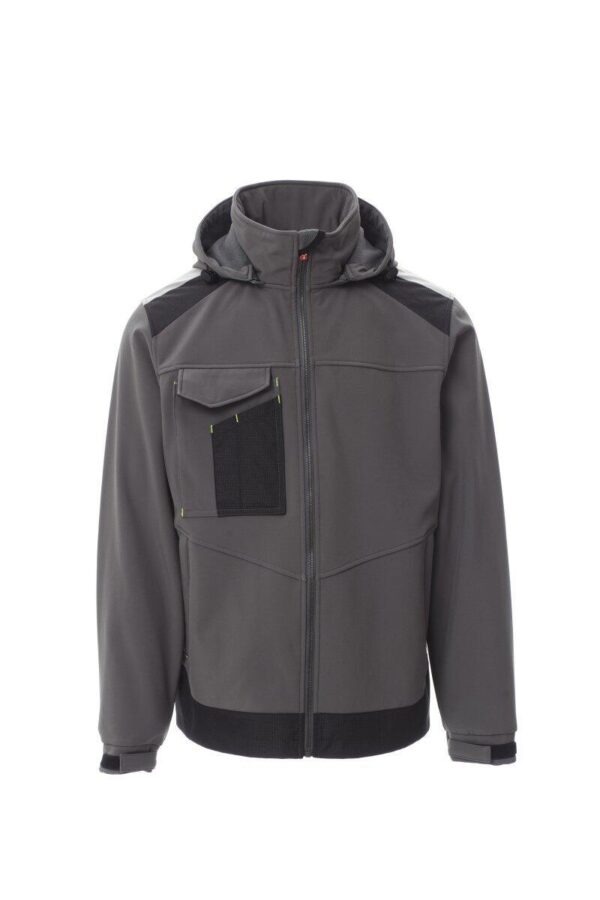 BLOUSON TECH-LINE UNISEXE SOFTSHELL A CAPUCHE 330. NYLON / ELASTHANNE / POLAIRE / MEMBRANE TPU, 330 G/M² - TXS A 5XL - GRIS FONCE