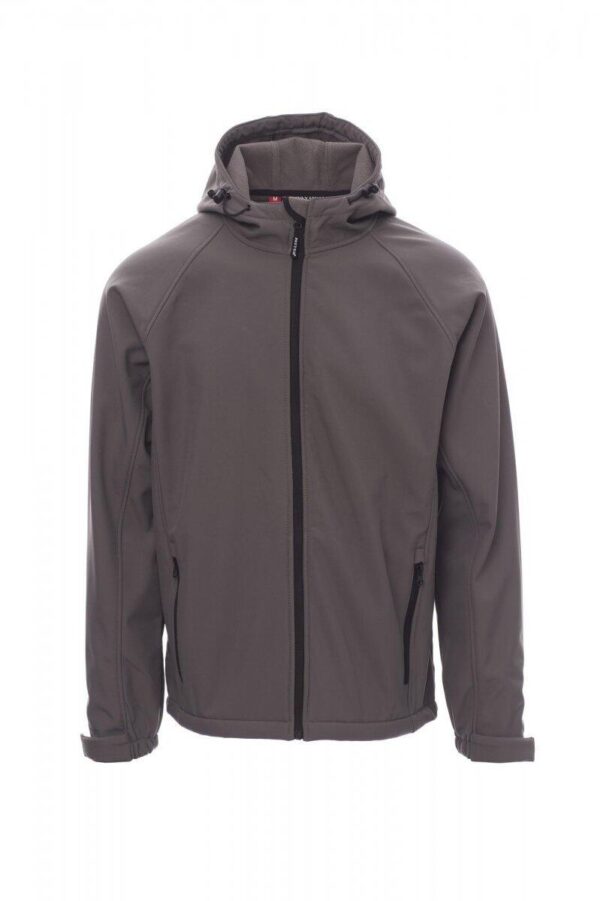 BLOUSON TECH-LINE HOMME EXTREME CONFORT SOFTSHELL A CAPUCHE. NYLON / ELASTHANNE / POLAIRE / MEMBRANE TPU, 320 G/M² - TXS A 5XL - GRIS ACIER