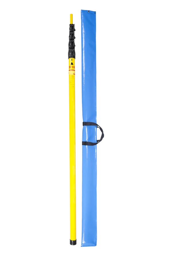 PERCHE TÉLESCOPIQUE POUR INSTALLATION D’UNE LIGNE DE VIE VERTICALE TEMPORAIRE. PORTÉE DE TRAVAIL 9,5 M A 10,5 M. HARNAISPRO.