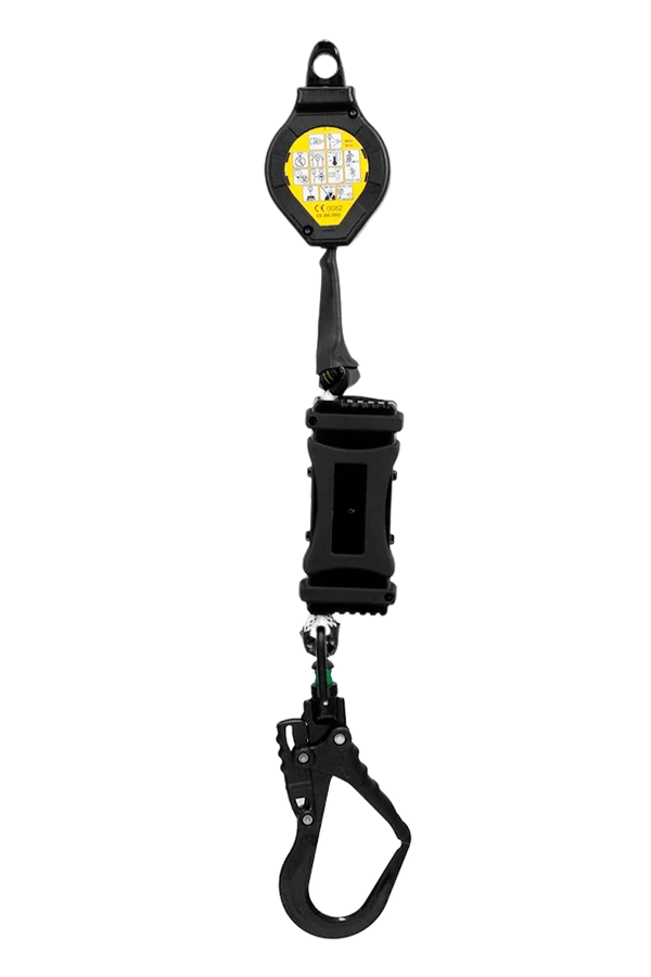 ANTICHUTE A RAPPEL AUTOMATIQUE DE SANGLE, LONGUEUR 2 M, « UTILISABLE EN FACTEUR 2 » AVEC TEMOIN DE CHUTE, MOUSQUETON OUV 50 MM. HARNAISPRO.