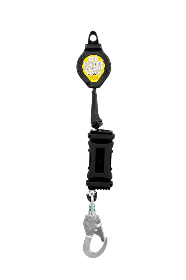 ANTICHUTE A RAPPEL AUTOMATIQUE DE SANGLE, LONGUEUR 2 M, « UTILISABLE EN FACTEUR 2 » AVEC TEMOIN DE CHUTE, MOUSQUETON OUV 24 MM. HARNAISPRO.