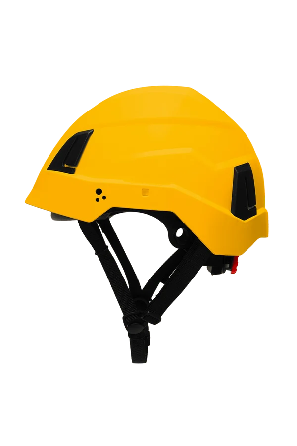 CASQUE DE PROTECTION INDUSTRIELLE POLYVALENT ET DURABLE, NON VENTILE, DIELECTRIQUE, TRAVAUX EN HAUTEUR, POUR MONTEUR / ECHAFAUDEUR / COUVREUR / ELECTROMECANICIEN - POIDS : 430 GR JAUNE