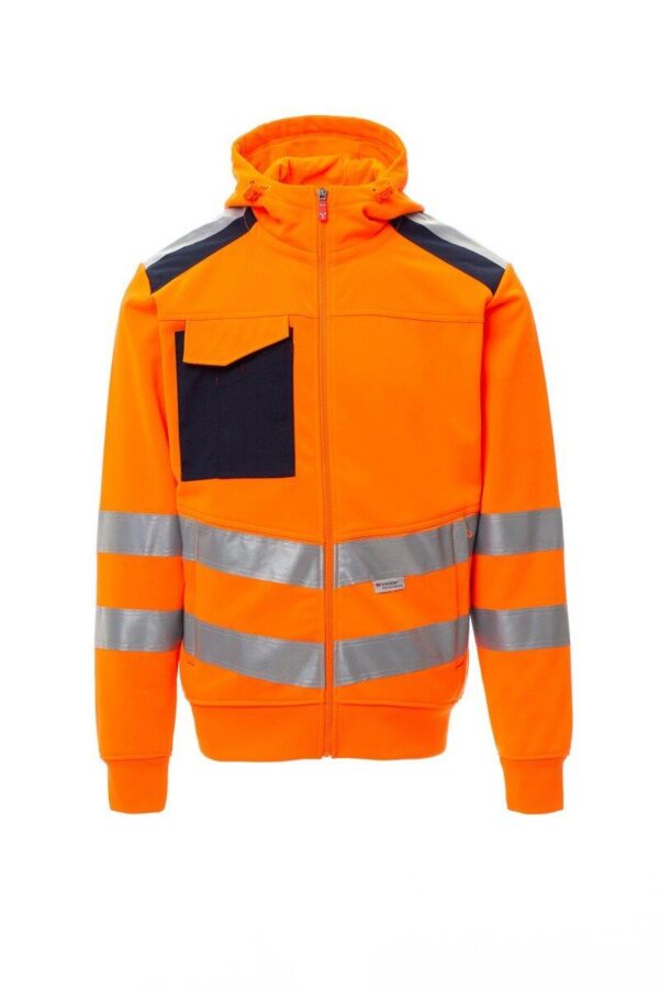 BLOUSON POLAIRE A CAPUCHE UNISEXE HAUTE VISIBILITE FLASHVISION. 100% POLYESTER, 300 G/M². EN ISO 13688, EN ISO 471 CL2. TS À 5XL - ORANGE/MARINE