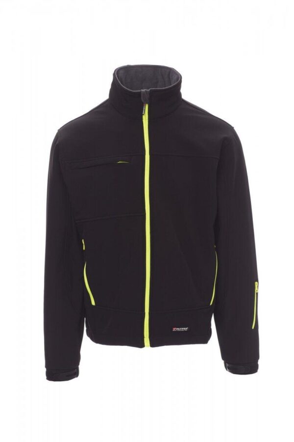 BLOUSON TECH-LINE UNISEXE BICOLORE SOFTSHELL 330. NYLON / ELASTHANNE / POLAIRE / MEMBRANE TPU, 330 G/M² - TXS A 5XL - NOIR/JAUNE FLUO 5XL