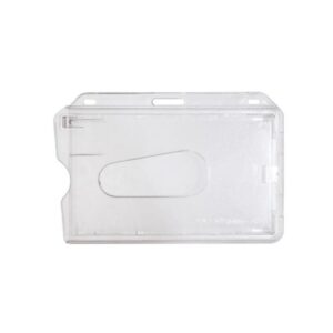Porte-badge givrée horizontal en polycarbonate rigide avec accès d'extration. Insert 86x54mm. Format carte de crédit.