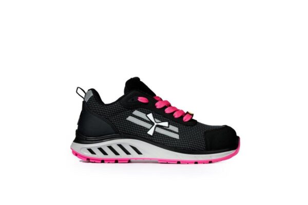 BASKET DE SÉCURITÉ HAUTE FEMME ULTRA-RESPIRANTE, RÉSISTANTE A L'ABRASION ET HYDROFUGÉE - ESD - METAL FREE - S3S / SR / FO - POINTURE 35 A 42 - NOIR ET ROSE -
