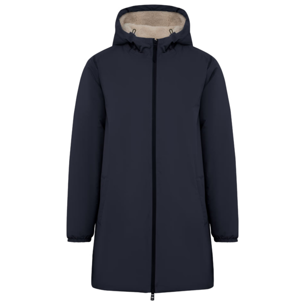 VESTE UNISEXE ÉCORESPONSABLE IMPERMÉABLE DOUBLÉE EN SHERPA - TISSU DEPERLANT - TAILLE XS A 3XL - BLEU MARINE