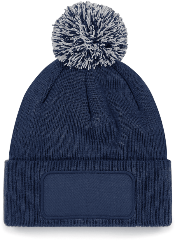 BONNET A POMPON MARINE AVEC PATCH POUR PERSONNALISATION