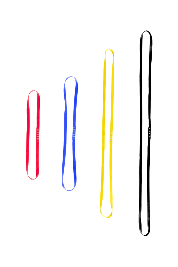 ANNEAU D'AMARRAGE EN SANGLE PLATE COUSUE ROUGE. ROBUSTE, SOUPLE ET LÉGER, LONG 0,60 M. HARNAISPRO.