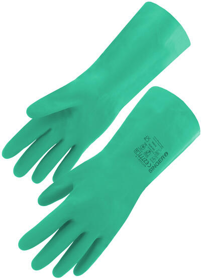GANT NITRILE PAUME GAUFRÉE, MONTAGE SANS SUPPORT, MANCHETTE BORD DROIT, LONGUEUR 330MM - TYPE A : AJKLMNOPT - VERT - T7 A 11