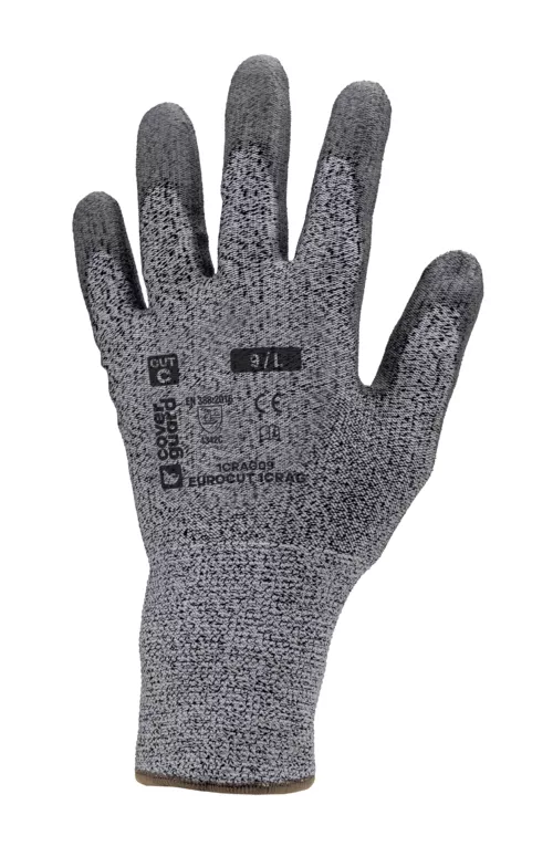 GANT ANTICOUPURE EN388:2016 + A1:2018 4.3.4.2.C, TRICOT GRIS SANS COUTURE A BASE DE HDPA, ÉLASTHANNE, JAUGE 13, ENDUCTION PU GRIS SUR LA PAUME - T6 A 11