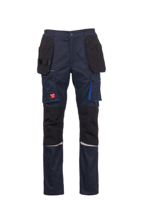 PANTALON UNISEXE STRETCH, MULTI-SAISONS, MULTI-POCHES ET PORTE-GENOUILLERES - TAILLE 38/60 - BLEU MARINE/NOIR