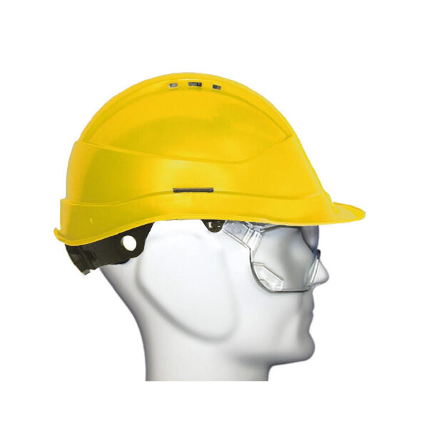 CASQUE VERSION MONTEUR POLYVALENT ABS 48 MOIS - VISIERE LONGUE - JUGULAIRE 4 POINTS BOUCLE FLASH - REGLAGE CREMAILLERE - JAUNE