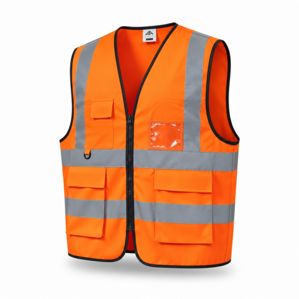 GILET HAUTE VISIBILITE ORANGE A ZIP 100% Polyester EN ISO 20471:2013: Class 2 - TAILLE