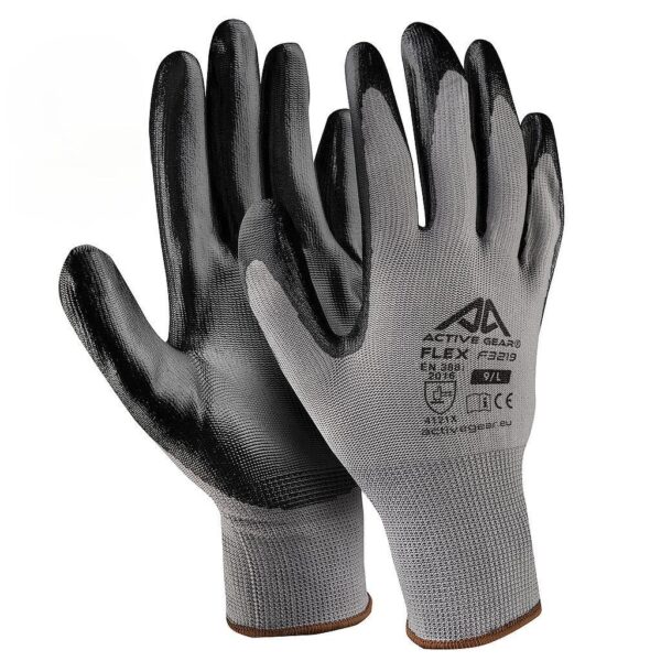 GANT DE MANUTENTION SUPPORT POLYESTER, ENDUCTION NITRILE NOIR, JAUGE 13 – EN388 2016 + A1 2018: 4131X - T6 A 11