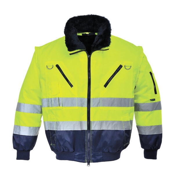 BLOUSON HAUTE VISIBILITE MULTIPOCHES 5 EN 1, EXTRA CONFORT IMPER / RESPIRANT FROID NEGATIF. EN ISO 13688 EN ISO 20471 CL3, EN 342. TS À 4XL - JAUNE/MARINE