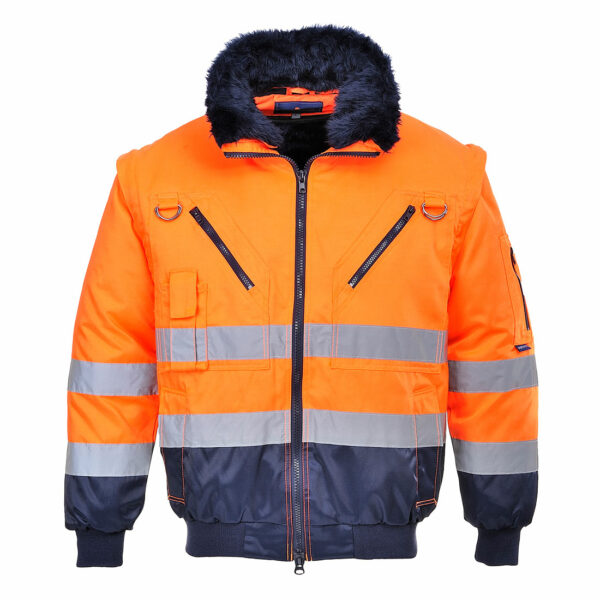 BLOUSON HAUTE VISIBILITE MULTIPOCHES 5 EN 1, EXTRA CONFORT IMPER / RESPIRANT FROID NEGATIF. EN ISO 13688 EN ISO 20471 CL3, EN 342. TS À 4XL - ORANGE/MARINE