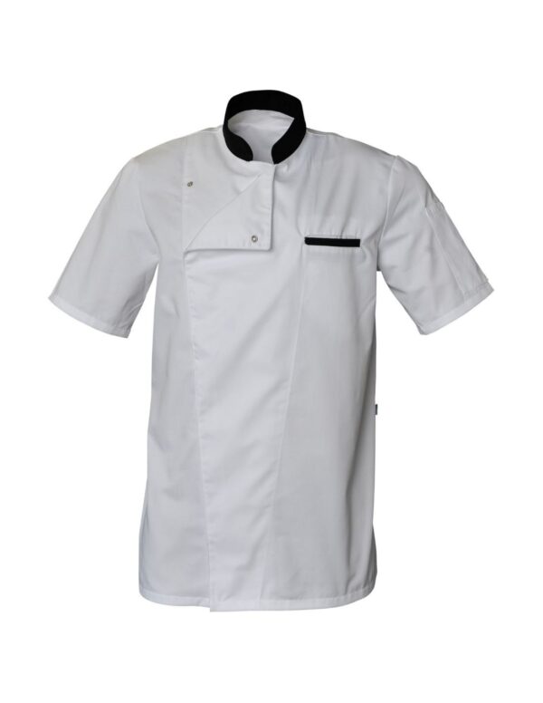 VESTE ALEX. PRESSIONS MANCHES COURTES. UNI POLYESTER / COTON. T0 (36/38) à 6 (60/62) - BLANC