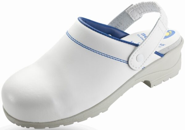 SABOT CUIR MIXTE AGRO/COLLECTIVITES, BLANC À BRIDE - EN ISO 20345:2011 SB SRC E FO - 35/48