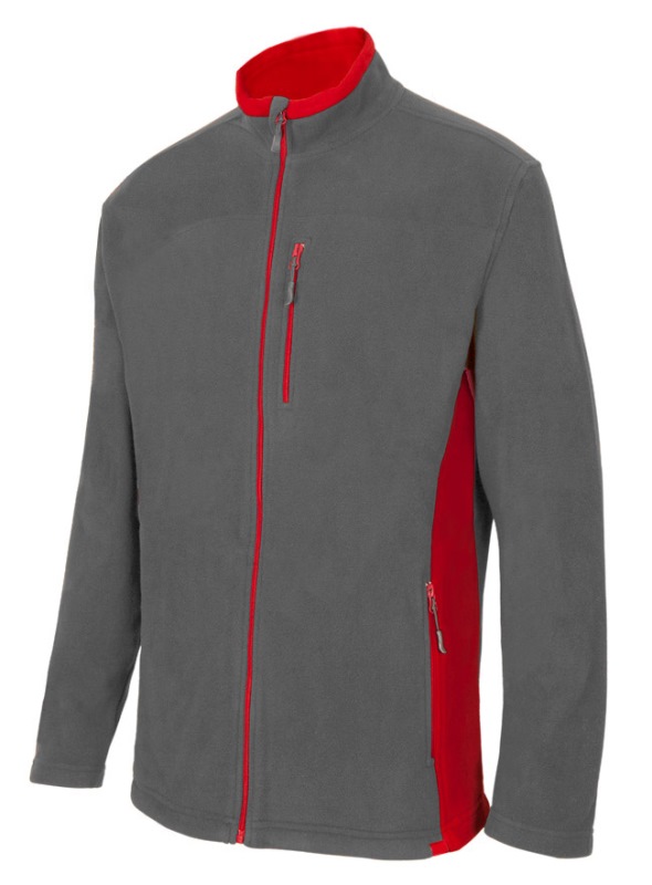 BLOUSON POLAIRE UNISEXE COMBI-DUO ZIP INTEGRAL. 100% POLYESTER, 220 G/M². TXS A 3XL - GRIS/ROUGE