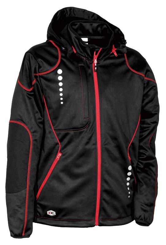 VESTE SOFTSHELL HYDROFUGE ET RESPIRANT ERGOWEAR. SOFTSHELL 100% POLYESTER / MEMBRANE COFRATEX, 380 G/M². EN ISO 13688, EN 343. TS À 4XL - NOIR/ROUGE