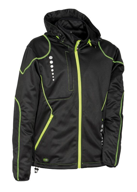 VESTE SOFTSHELL HYDROFUGE ET RESPIRANT ERGOWEAR. SOFTSHELL 100% POLYESTER / MEMBRANE COFRATEX, 380 G/M². EN ISO 13688, EN 343. TS À 4XL - NOIR/VERT