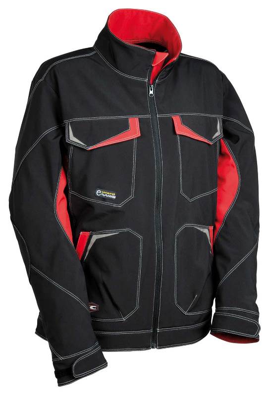 BLOUSON SOFTSHELL HYDROFUGE ET RESPIRANT ERGOWEAR. SOFTSHELL 100% POLYESTER, 330 G/M². EN ISO 13688, EN 343. T42 À 62 - NOIR/ROUGE
