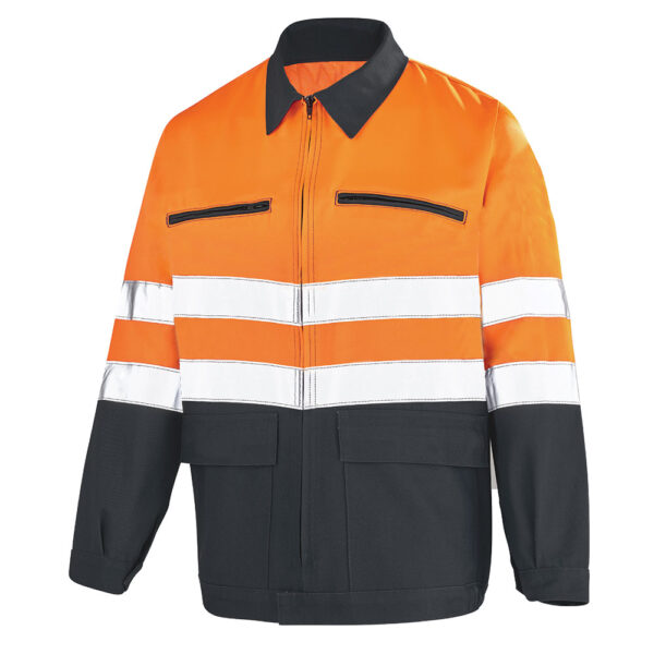 BLOUSON DE TRAVAIL HAUTE VISIBILITE M-LINE. POLYESTER / COTON. EN ISO 13688, EN ISO 20471 CL2. T36/38 À 60/62 - ORANGE/GRIS