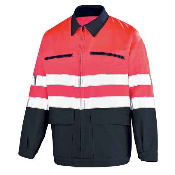 BLOUSON DE TRAVAIL HAUTE VISIBILITE M-LINE. POLYESTER / COTON. EN ISO 13688, EN ISO 20471 CL2. T36/38 À 60/62 - ROUGE/GRIS